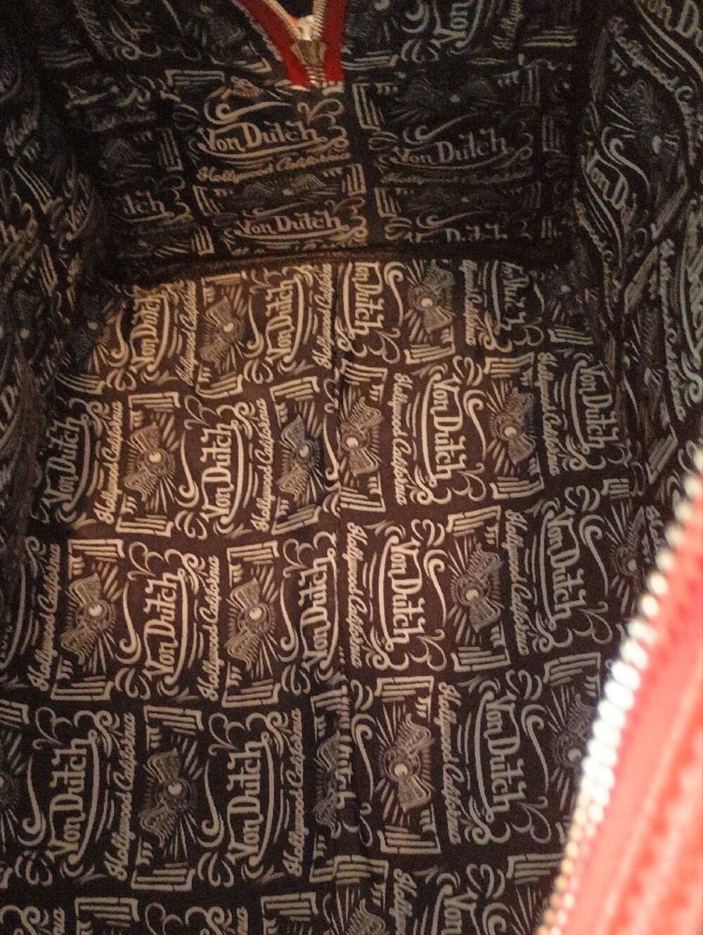 Von Dutch Red and Gray Embroidered Logo Satchel with Studded Buckles - Picture 8 of 12